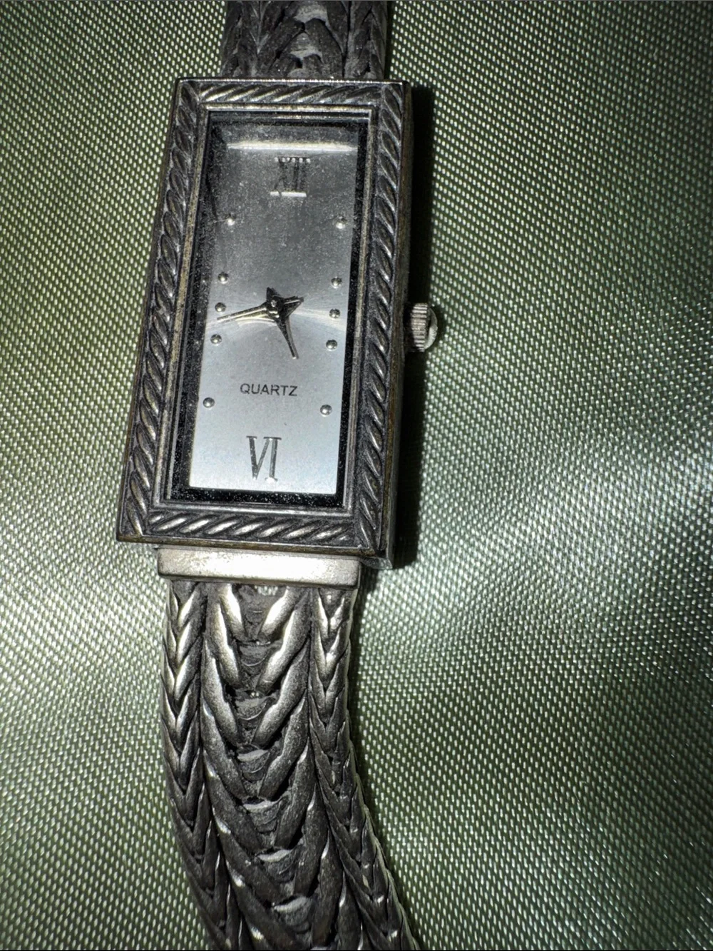 Silver-Tone Quartz Braided Chain Watch Bracelet.